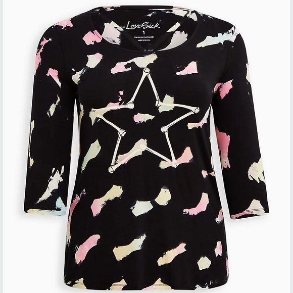 torrid Tops - Torrid Super Soft Strappy Tee - Tie Dye LoveSick Skeleton Bone Star Blac…